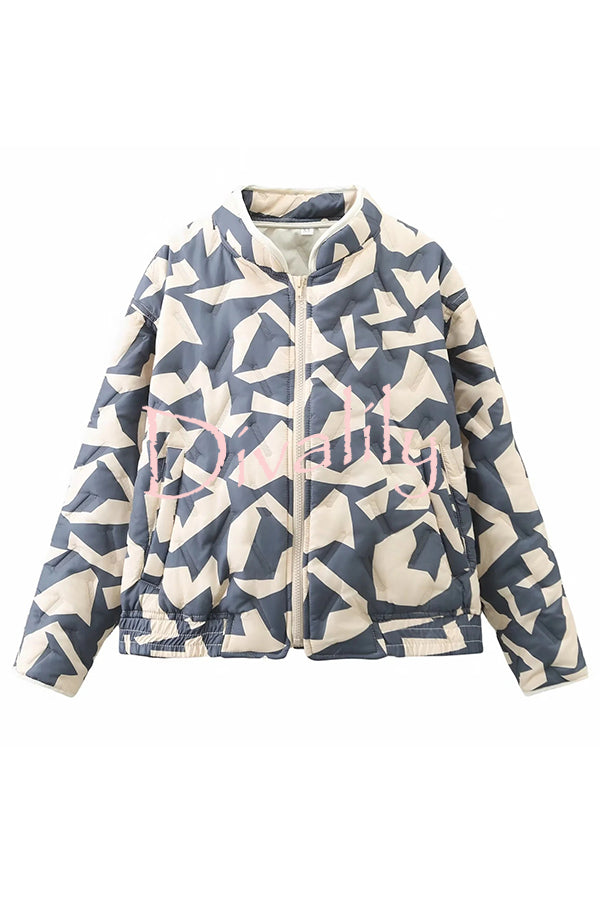 Chrissa Unique Printed Casual Long Sleeve Pocket Cotton Jacket