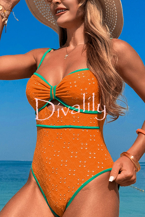 Fashion Contrast Color Hollow Stretch One-piece Swimsuit