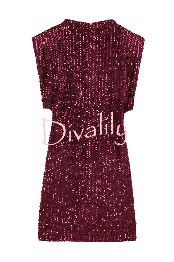 Fashionable Sequined Round Neck Sleeveless Slim-fit Mini Dress