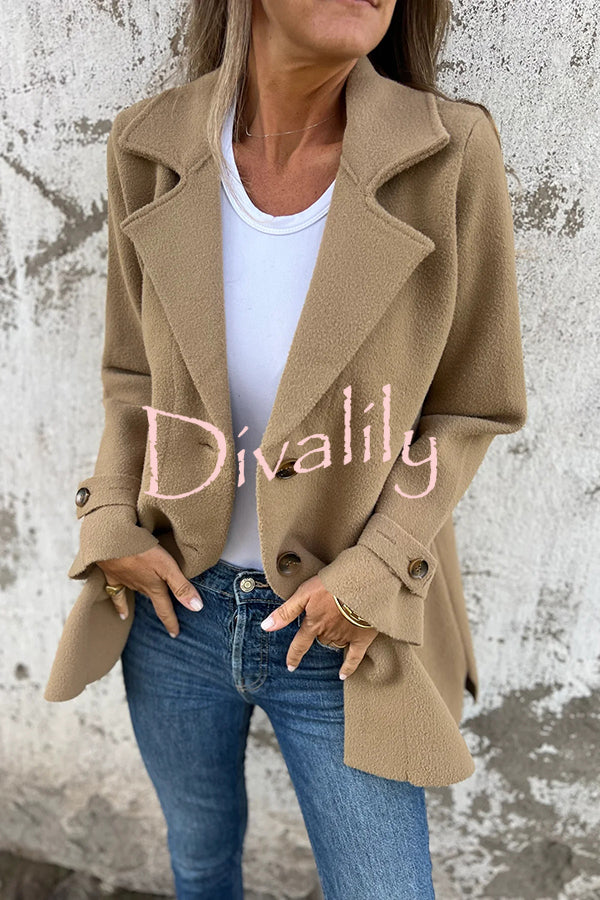 Solid Color Casual Lapel Long Sleeve Loose Woolen Jacket