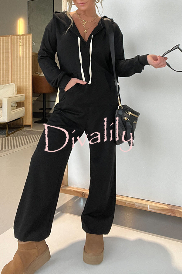 Cozy Days Long Sleeve Pocket Hooded Drawstring Jumpsuit