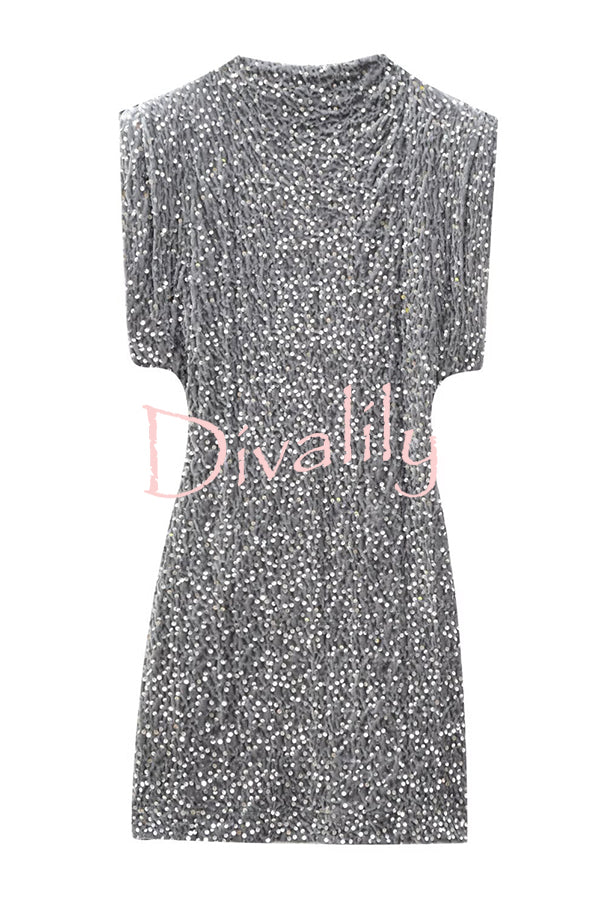 Fashionable Sequined Round Neck Sleeveless Slim-fit Mini Dress