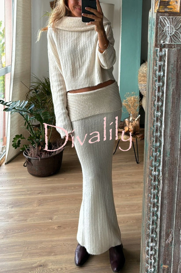 Luka Ribbed Knit Off Shoulder Long Sleeve Sweater and Stretch Maxi Skirt Set