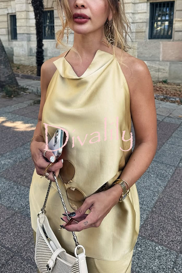 Satin Solid Color Loose Backless Casual Top