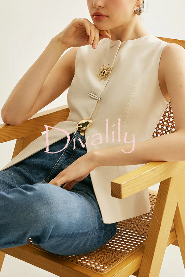 British Elegant Sun-decorated Sleeveless Versatile Vest