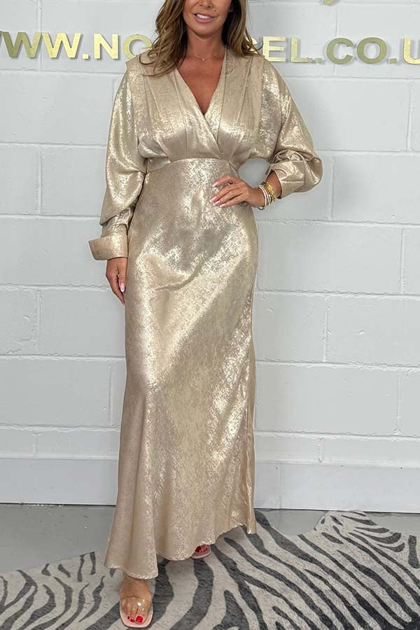 Making My Choice Metallic Fabric Dolman Long Sleeve Maxi Dress