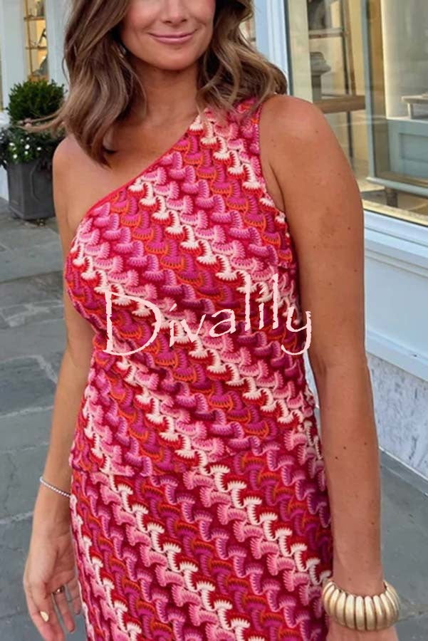 Ansela Knit Wave Unique Print One Shoulder Top and Stretch Maxi Skirt Set