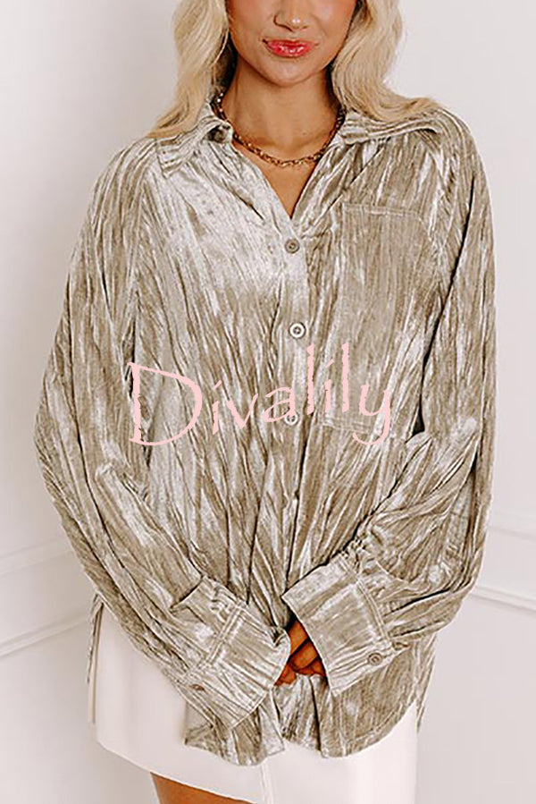Solid Color Velvet Light-sensitive Drape Loose Shirt