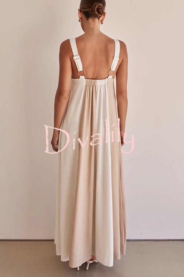 Day To Night Linen Blend Colorblock Wide Strap Maxi Dress