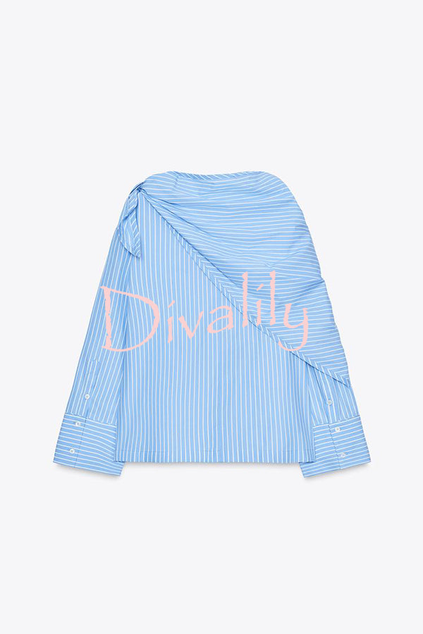 Meliora Striped Multi Position Scarf Long Sleeve H-line Shirt