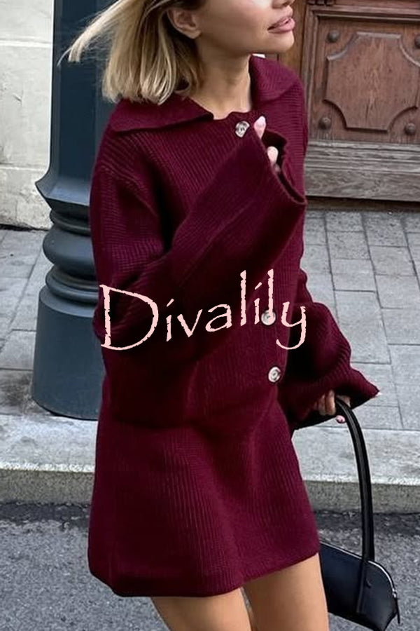 Fashion Lapel Bell Sleeve Knitted Cardigan and Casual Mini Skirt Set