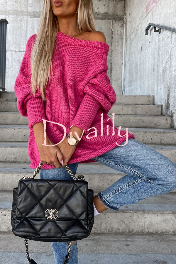 Casual Street Atmosphere Knit Wide Neck Loose Sweater