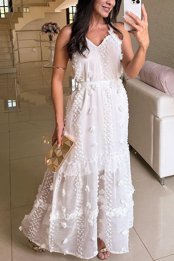 Radiant Day Tulle 3D Floral Embroidery Tie-up A-line Maxi Dress