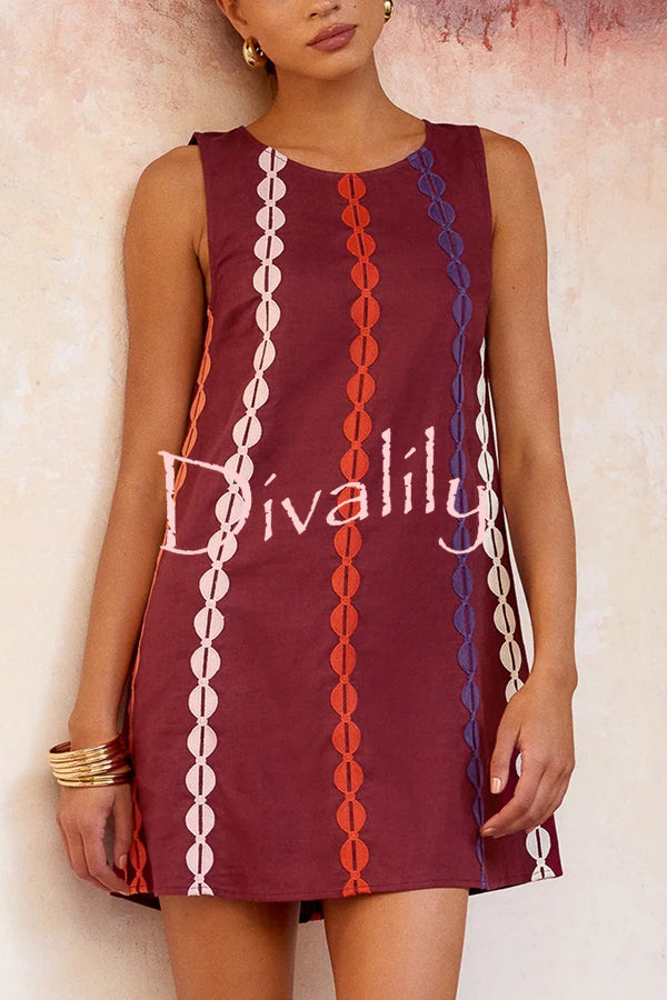 Unique Printed Round Neck Sleeveless Casual Loose Mini Dress