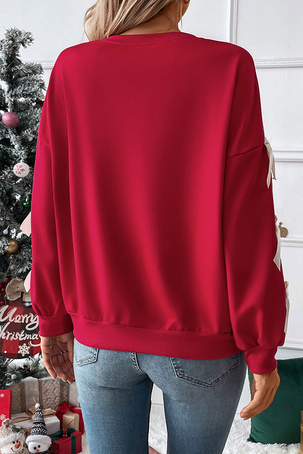 Christmas Bow-decorated Round-neck Long-sleeved Loose Sweatshirt