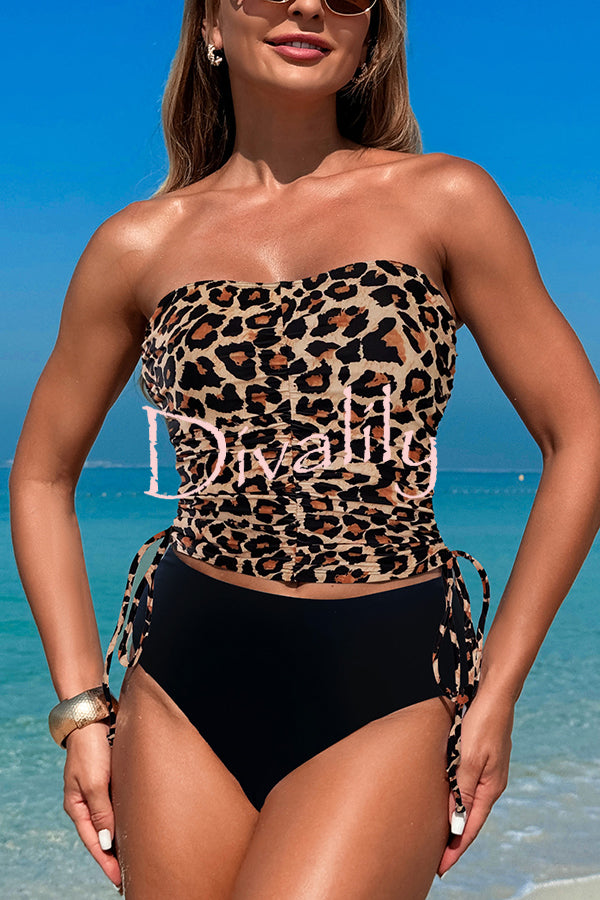 Unique Print High Waist Tie-Stretch Two-Piece Bikini Swimsuit