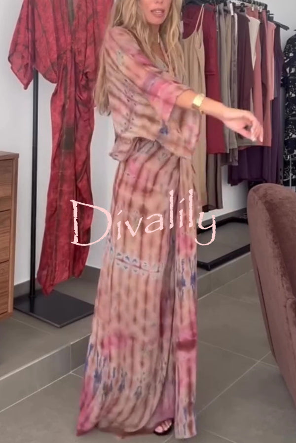 Unique Printed V-neck High-waisted Loose-fitting Holiday Maxi Dress