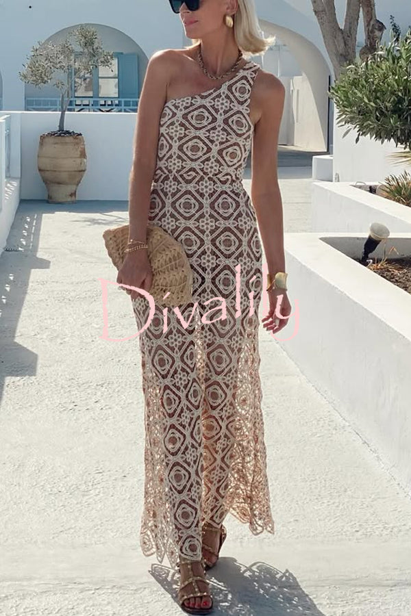 Obsessed with Beauty Crochet Lace One Shoulder Maxi Dress