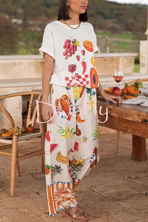 Unique Printed Round Neck Short Sleeve Loose T-Shirt