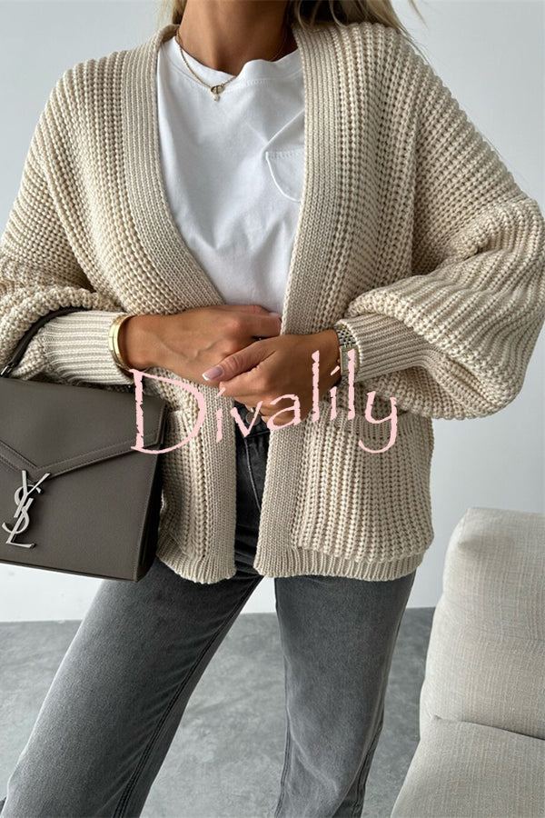 Solid Color V-neck Long-sleeved Casual Knitted Cardigan