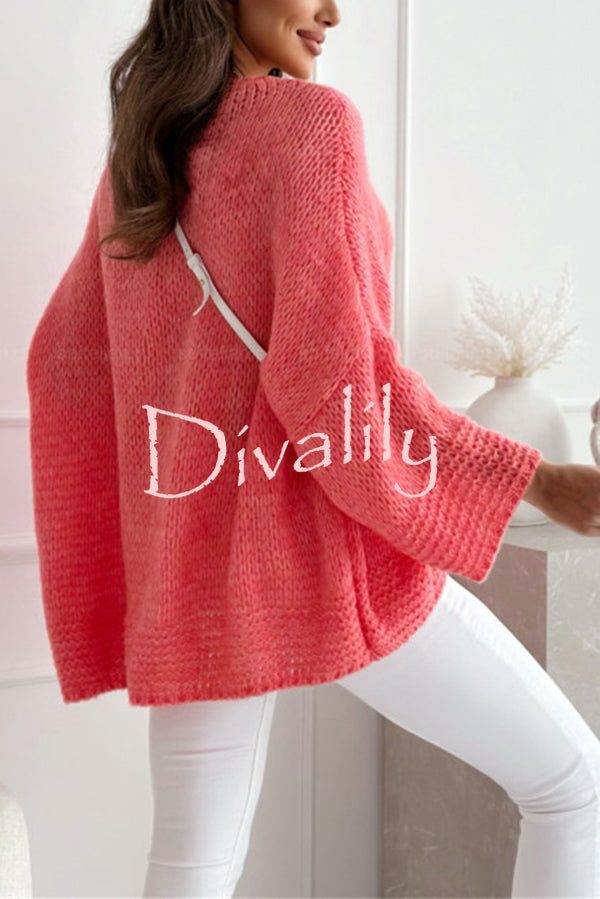Solid Color Loose V-neck Casual Knitted Sweater