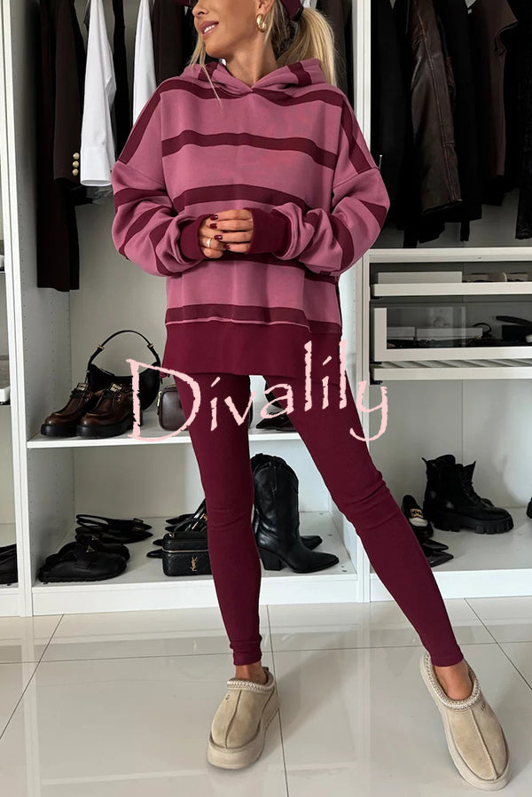 Fashion Loose Casual Hooded Long Sleeve Sweatshirt and Elastic Waist Leggings Set