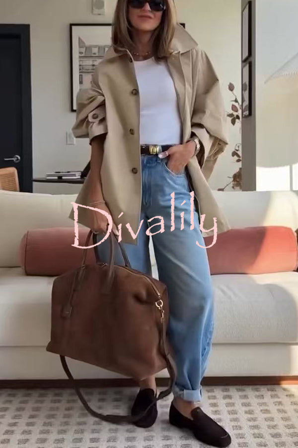 Timeless Fashion Button-breasted Wide Sleeve Pocket Twill A-line Jacket