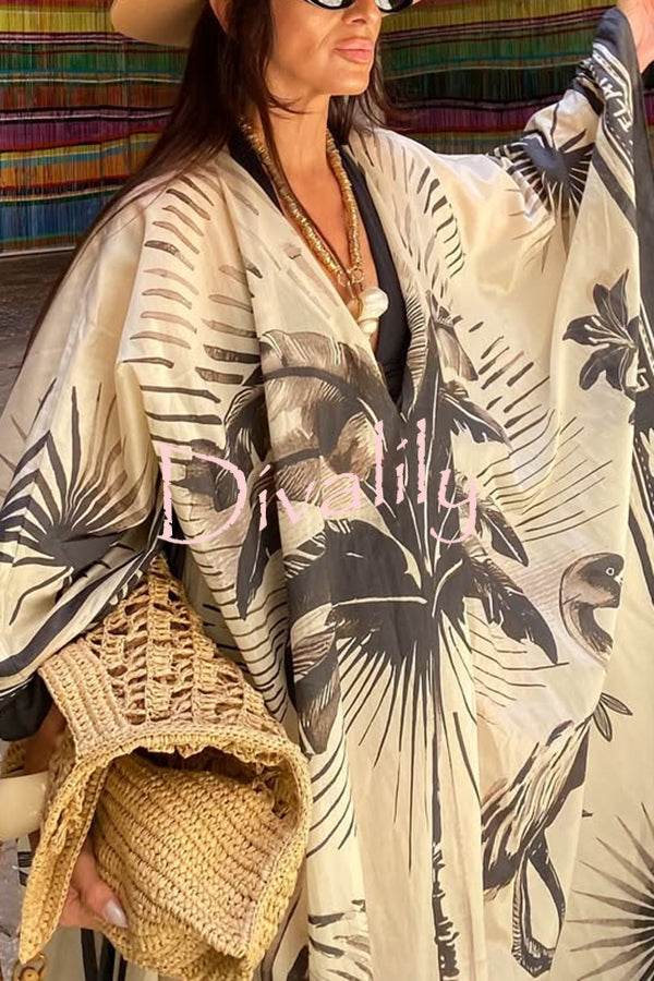 Flora Flamingo Print V-neck Loose Holiday Maxi Dress