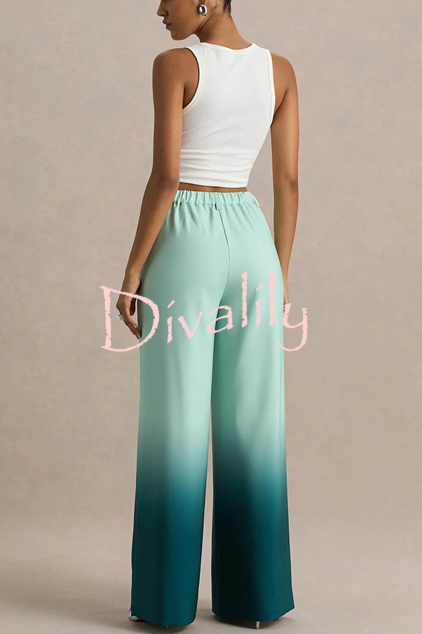 Enya Ombre Print Elastic Waist Pocketed Wide Leg Pants