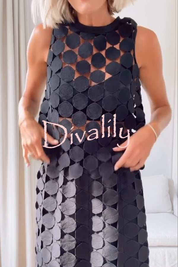 Casie See Through Circle Embroidery Round Neck Sleeveless Tank