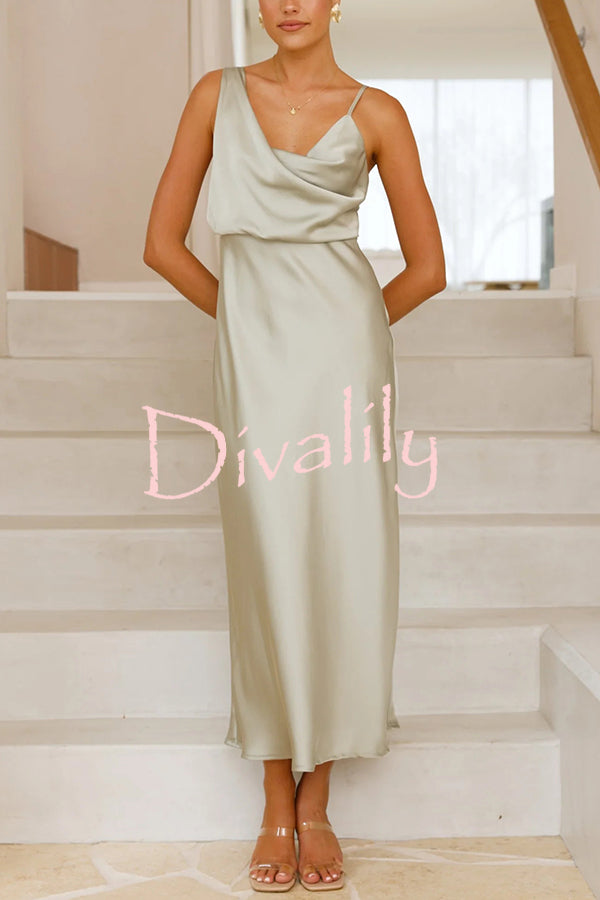 Satin Solid Color Elegant Sling Waist Open Back Maxi Dress