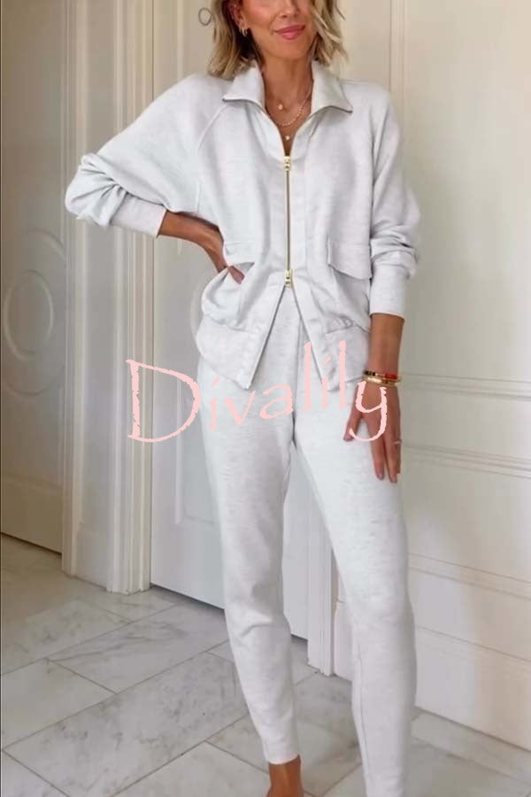 Lissett Zip-Through Long Sleeve Loose Sweatshirt and Elastic Waist Pocket Jogger Set