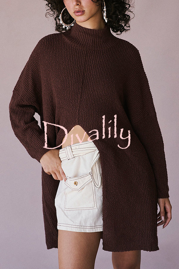 Solid Color Long Sleeve Slit Knitted Sweater