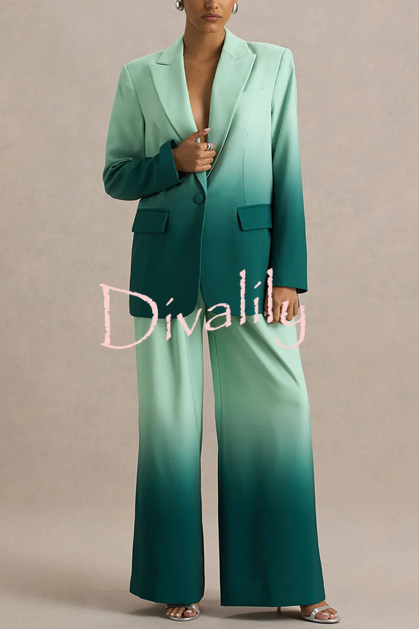 Enya Ombre Print Elastic Waist Pocketed Wide Leg Pants