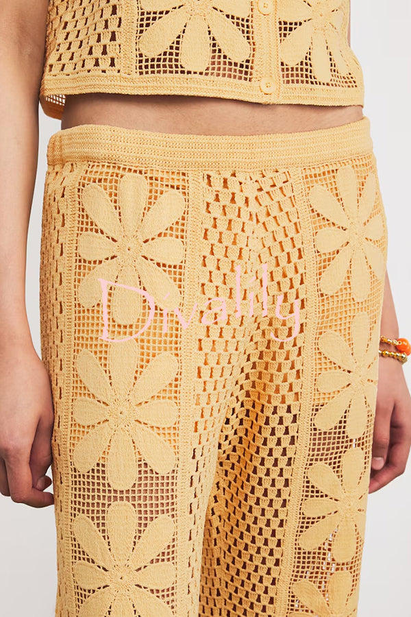 Fashion Embroidered Hollow Elastic Waist Casual Wide-leg Pants