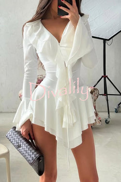 Fashion V-neck Long-sleeved Ruffled Slim-fit Rompers