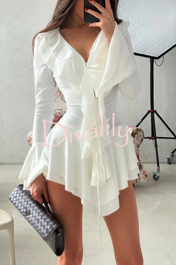 Fashion V-neck Long-sleeved Ruffled Slim-fit Rompers