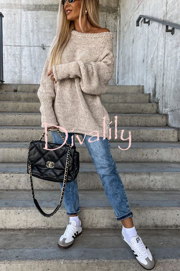 Casual Street Atmosphere Knit Wide Neck Loose Sweater