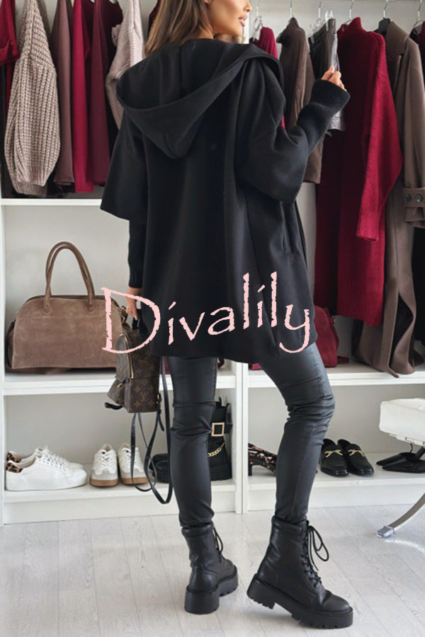 Solid Color Loose Pocket Hooded Long Sleeve Jacket