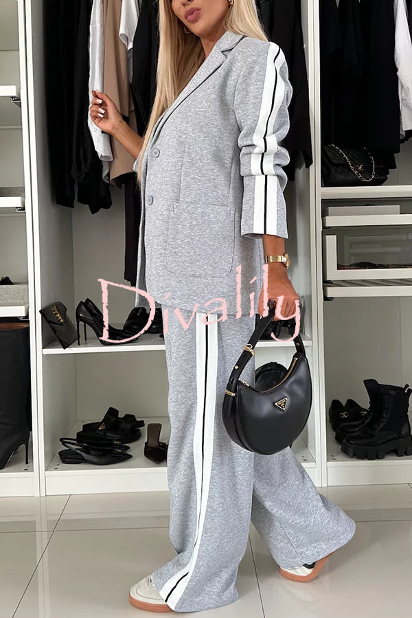 Bold Claim Sporty Patchwork Lapel Blazer and Elastic Waist Pocket Loose Pants Set