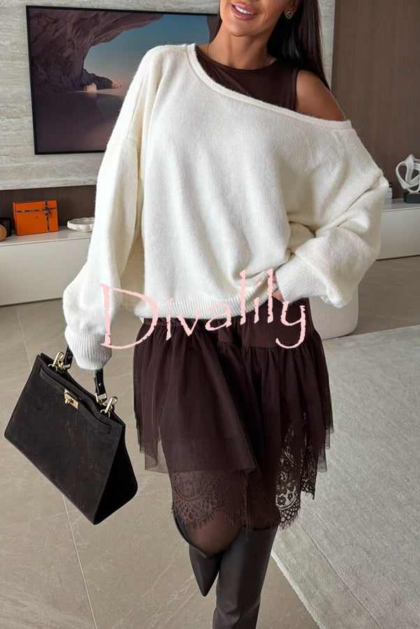 Upper East Chic Knit Wide Neck Long Sleeve Relaxed Sweater