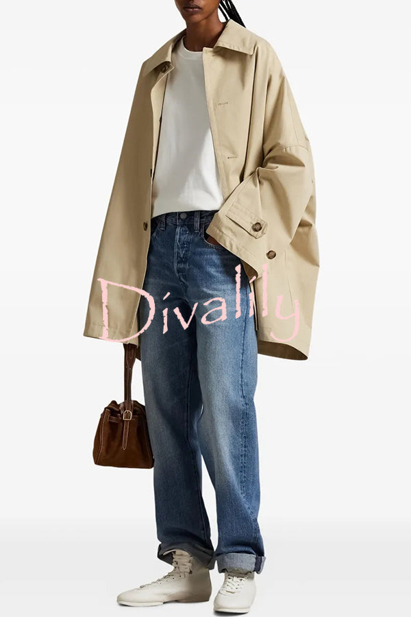 Timeless Fashion Button-breasted Wide Sleeve Pocket Twill A-line Jacket