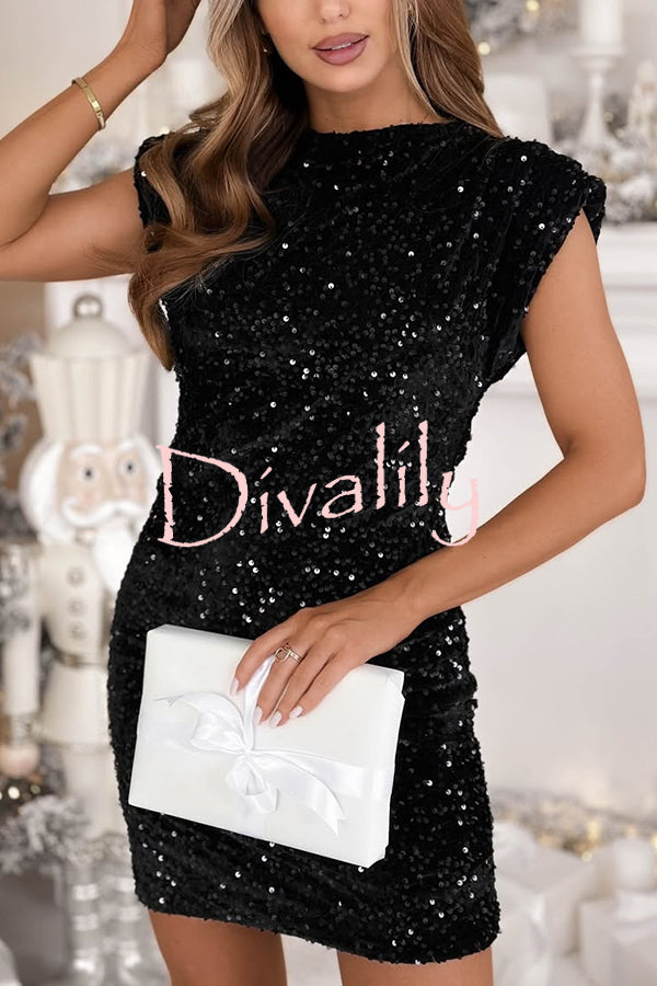 Fashionable Sequined Round Neck Sleeveless Slim-fit Mini Dress