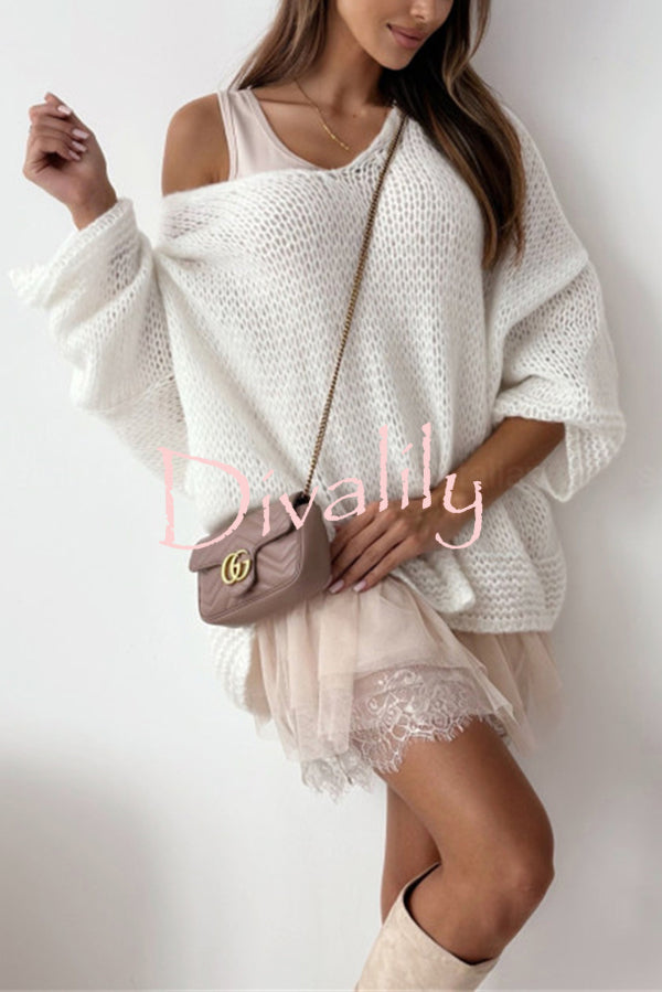 Solid Color Loose V-neck Casual Knitted Sweater