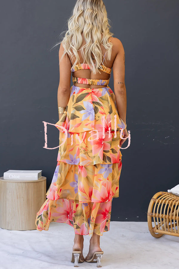 Dreamy Destiny Floral Print Elastic Back Tiered Maxi Dress