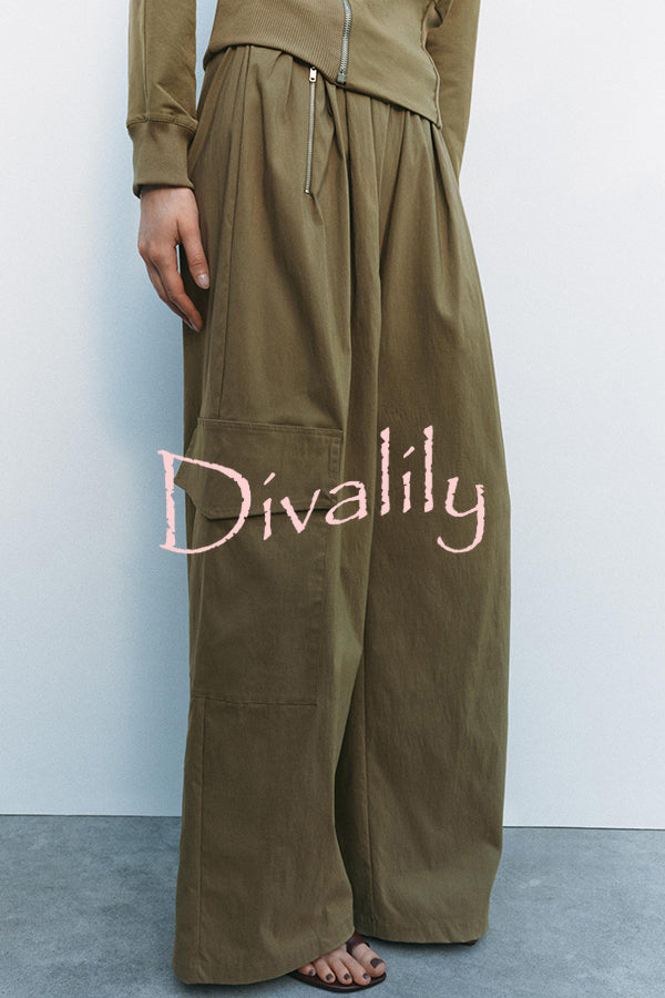 Fashionable Elastic Waist Workwear Wide-leg Pants