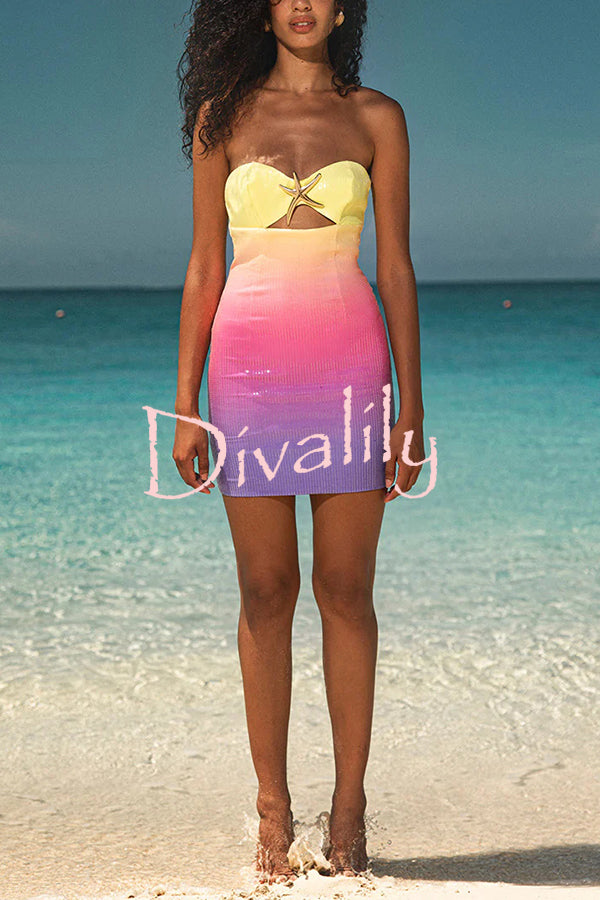 Gradient Sequin Sexy Off-the-shoulder Hollow Slim Mini Dress