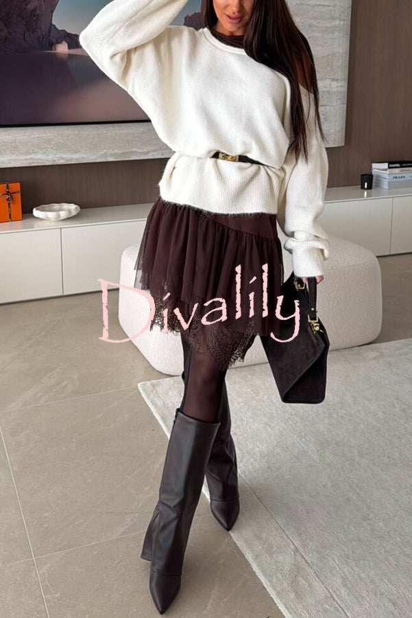 Upper East Chic Knit Wide Neck Long Sleeve Relaxed Sweater