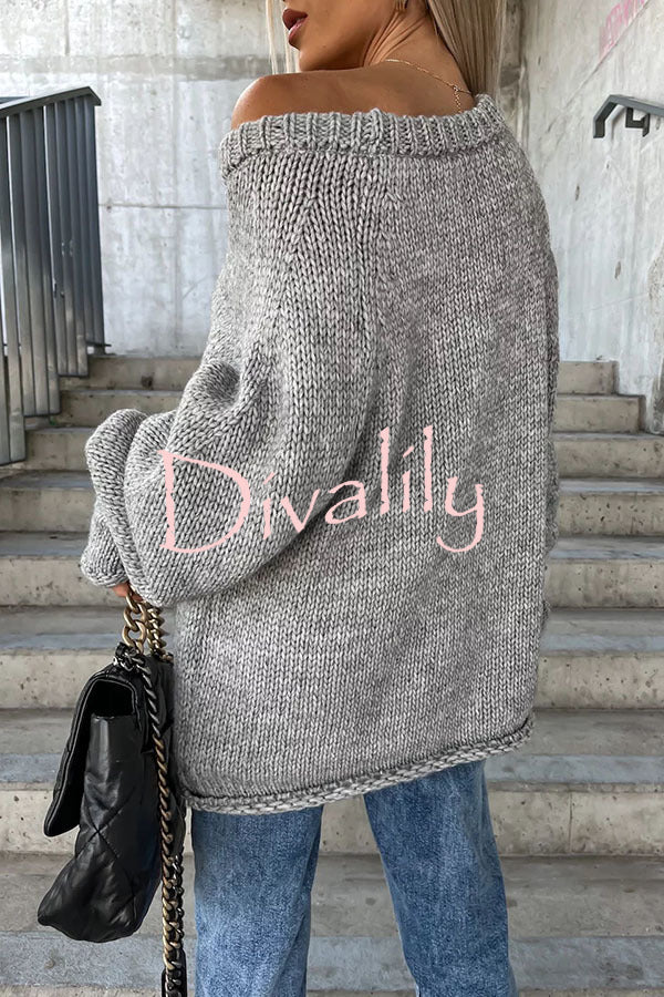 Casual Street Atmosphere Knit Wide Neck Loose Sweater