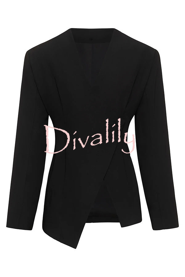 Feel Confident Collarless Single Button Long Sleeve Hourglass Blazer